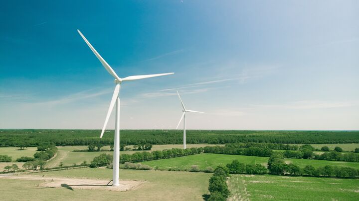 Wind generates power in turbines.
